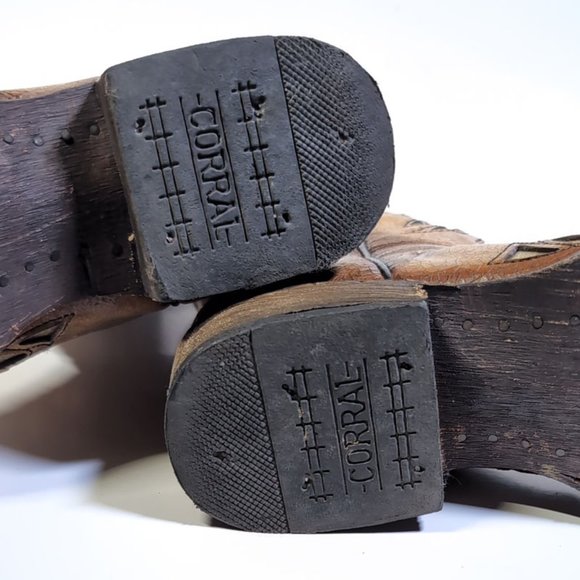 CORRAL Cowboy Square Toe Western Boots Antiqued Tan Metallic Inlay Women… - Picture 10 of 11